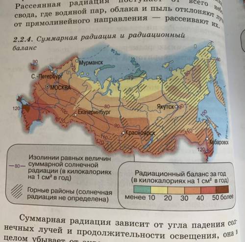 Проанализируйте распределение суммарной радиации и радиационного баланса на территории России