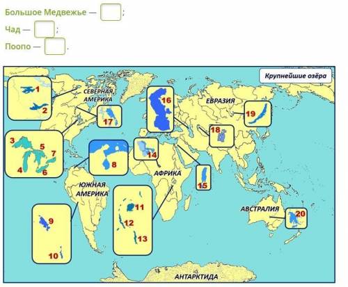 Какими цифрами на карте обозначены озёра