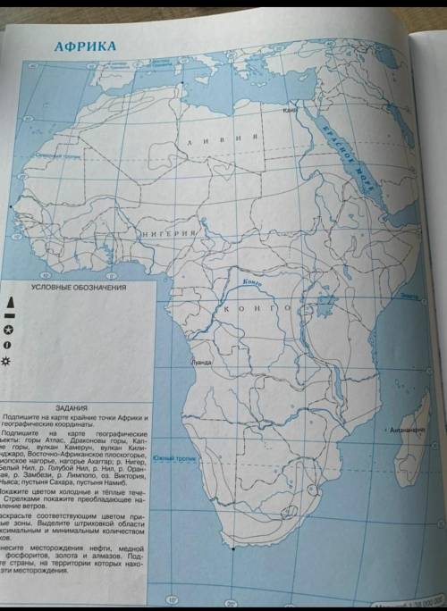 На контурной карте Африки отметить основные формы рельефа (Атласские горы, Эфиопское нагорье, Восточ