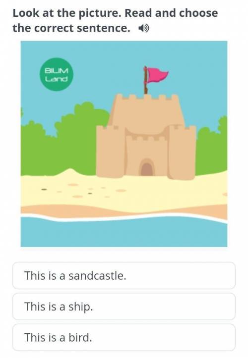 Look at the picture. Read and choose the correct sentence. This is a sandcastle.This is a ship.This