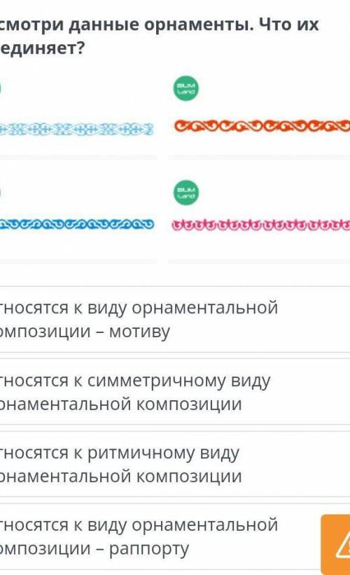 Рассмотри данные орнаменты. Что их объединяет? относятся к виду орнаментальной композиции – мотивуот