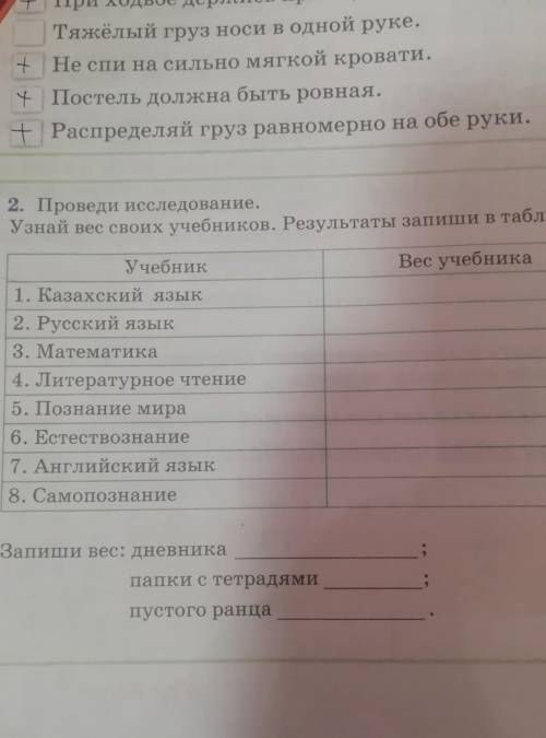 Проведи исследование. узнай вес своих учебников. результаты напиши в таблицу. ​