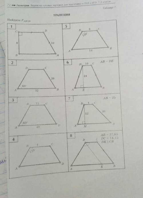 Нужно найти периметры первых трёх четырёхугольников с решением.