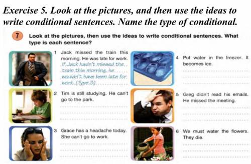 Look at the pictures, and then use the ideas to write conditional sentences. Name the type of condit