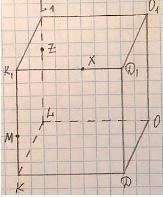 Постройте сечение параллелепипеда плоскостью, проходящей через точки Z, M и X, используя свойство па
