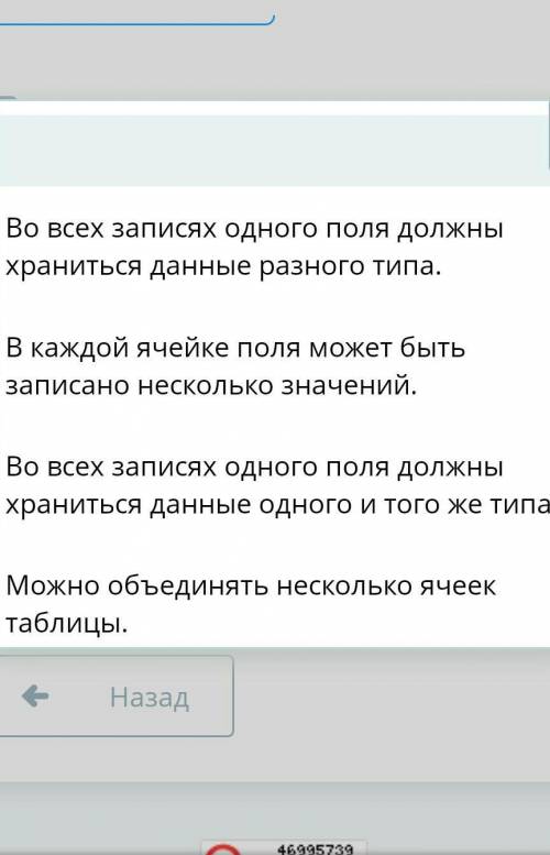 Создание базы данных в электронных таблицах. Урок 1Выбери верное утверждение.