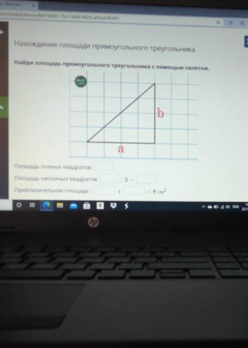 Нахождение площади прямоугольного треугольника Найди площадь прямоугольного треугольника с палетки.D