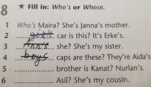18 * Fill in: Who's or Whose.1.(образец)Who's Maira? She's Janna's mother.2car is this? 3 she? She's