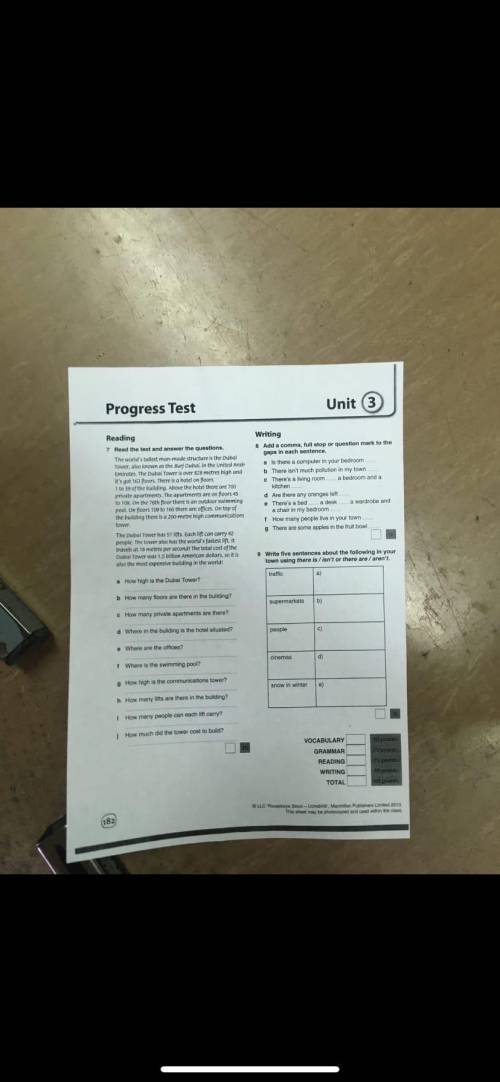 решить Progress test unit 3 7 класс