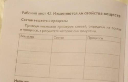 Рабочий лист 42. Изменяются ли свойства веществ Состав веществ и процессыПриведи несколько примеров