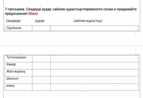 7-тапсырма Сөздерді аудар ,сөйлем құрастыр/перевелите слова и придумайте предложения Сөздерді аудар