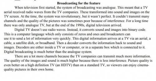 Read to the text. Are words and phrases 1–6 connected with analogue TV(A) or digital TV (D)?1. ___ n