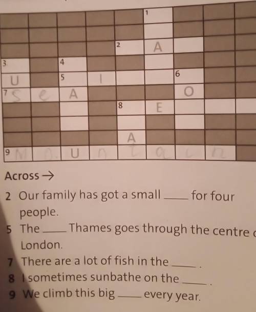 2 ** Complete the crossword. 2А34651U7AO8EА99 MTUoAcross →2 Our family has got a small for fourpeopl