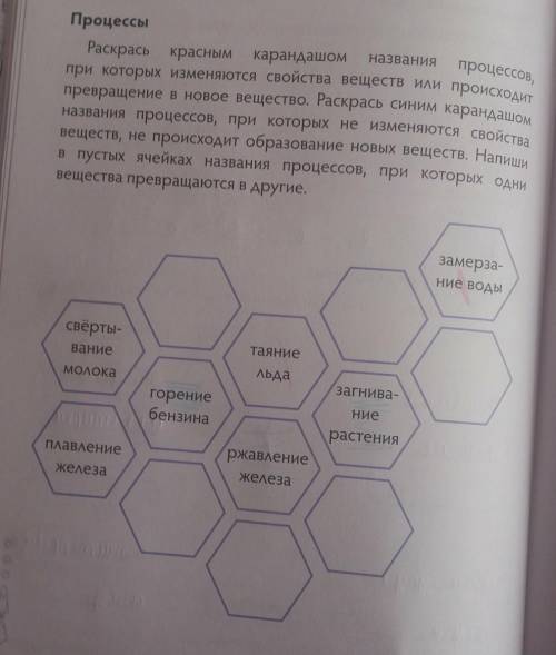 Меняются свойства веществпроцессов,ПроцессыРаскрась краснымкарандашом названияпри которых изменяются