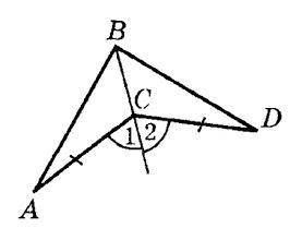 AC=DC, ∠1=∠2=70°. Докажите, что ∆АВС=∆DBC