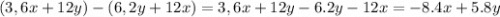 (3,6x+12y) - (6,2y+12x) = 3,6x+12y-6.2y-12x=-8.4x+5.8y