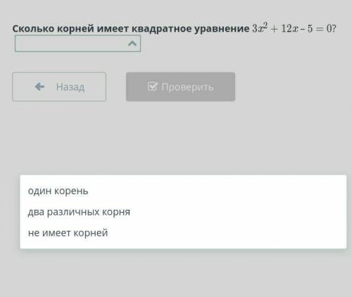 Сколько корней имеет квадратное уровнение 3x²+12-5=0​