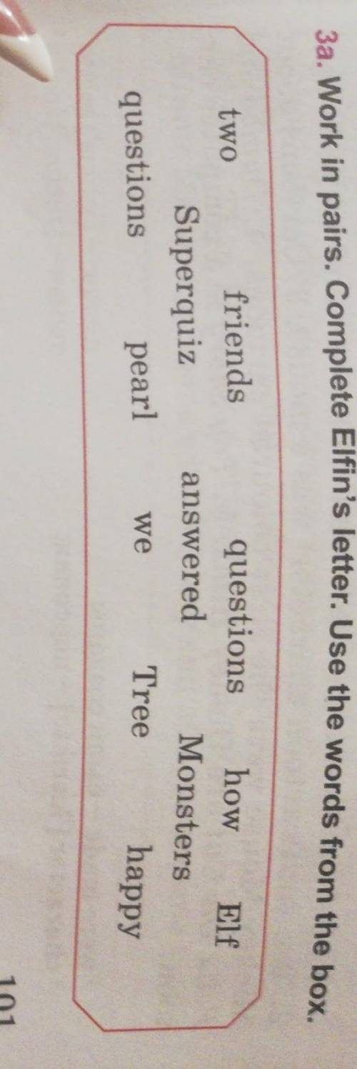 3a. Work in pairs. Complete Elfin's letter. Use the words from the box.​