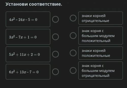 Установи соответствие.Знаки корнейотрицательные​