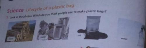 Task 1 p.40 ex 1 Look at the photos. Which do you think people use to make plastic bags?1.wood. 2.me