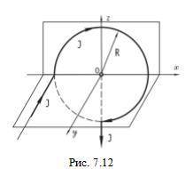 Найти индукцию магнитного поля в точке О, если про-водник с током J имеет вид, показанный на рис. 7.