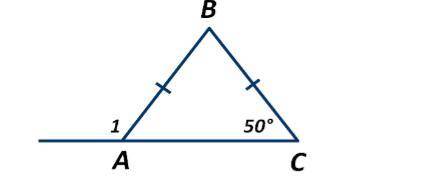 На рисунке отрезок АВ равен отрезку ВС, а угол С равен 50°. Чему равна градусная мера угла 1?