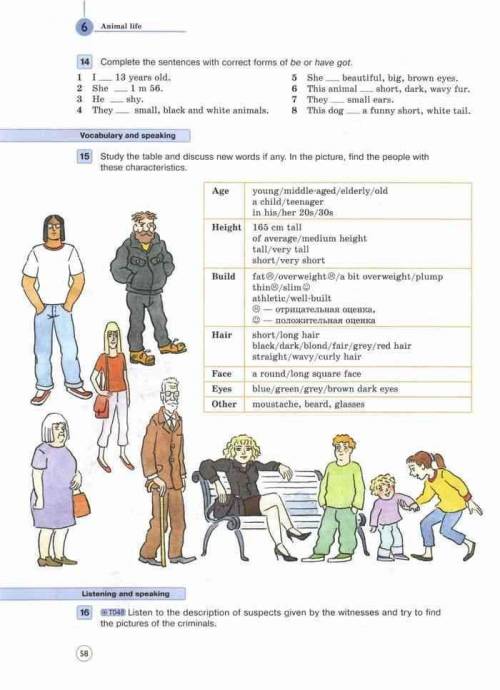 выполните задание, Look at the pictures of people on page 58 (Student's book part 1), choose one of