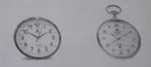 На рисунку зображено настінний і кишеньковий годинники.Порівняйте швидкість руху кінців секундних ст