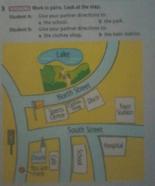 3 SPEAKING Work in pairs. Look at the map. students A: give your partner directions to:a:the school