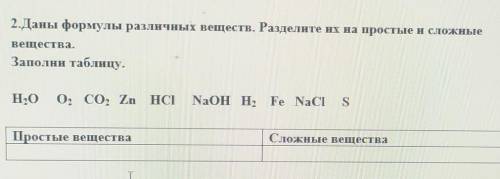 2.Даны формулы различных веществ. Разделите их на простые и сложныевещества.Заполни таблицу.НО0, CO,