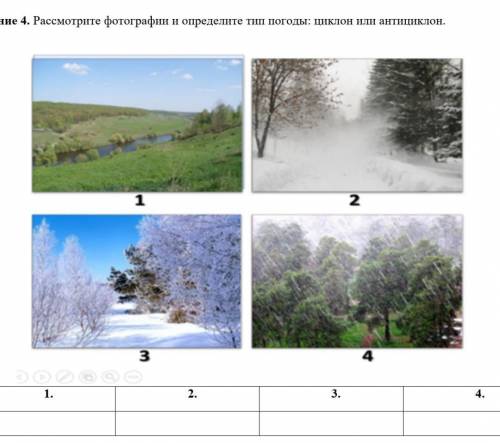 Рассмотрите фотографии и определите тип погоды: циклон или антициклон.​