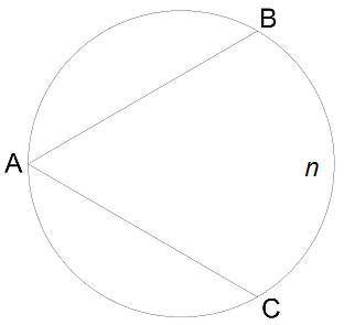 Если угол CAB равен 10°, то градусная мера дуги CnB равна