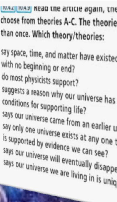 10.4.2. 10.4.9. Kead the articie again, then for questions 1-8, choose from theories A-C. The theori