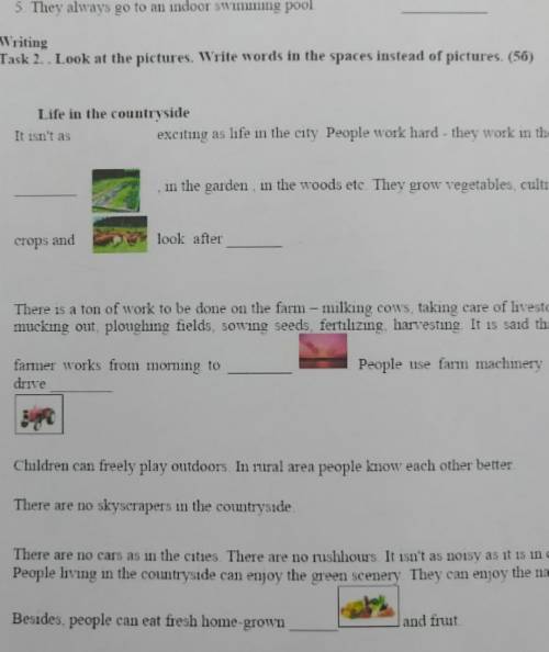 Writing Task 2. Look at the pictures. Write words in the spaces instead of pictures. (56)Liſe in the