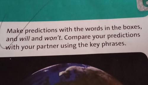 Make predictions with the words in the boxes, and will and won't. Compare your predictionswith your