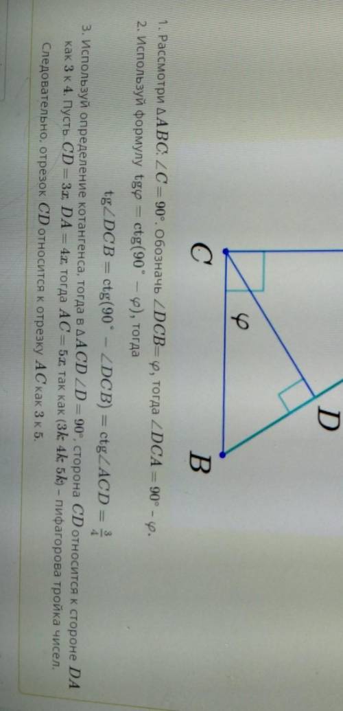 Ропорциональные отрезки в прямоугольном треугольнике ДАВС ІС– 90°. CD - высота. tg 2DCB = - найди от