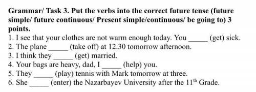 Put the verbs into the correct future tense (future simple / future continuous / Present simple / co