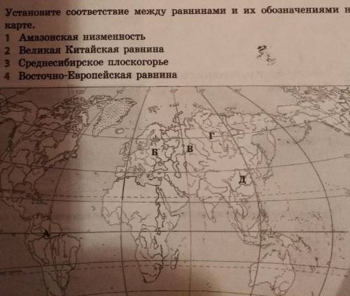 Установите соответствие между равнинами и их обозначения на карте. ​