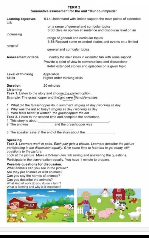 Term 2 Summative assessment for the unit Our countryside​