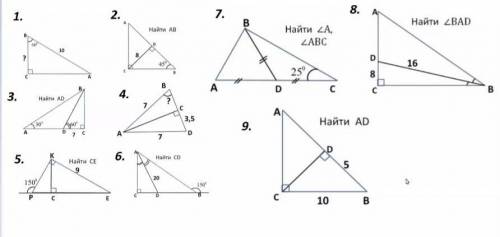 НАДО РЕШИТЬ 1, 2, 3, 4 и 5 задания. Тема : прямоугольные треугольники