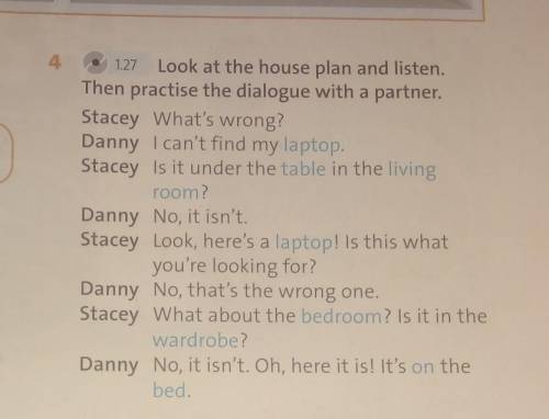 Look at the house plan and listen. Then practice the dialogue with a partner. ​