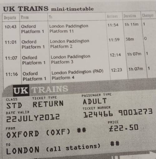 2.2 Write True(T) or False (F) 1. The ticket is for trains to Oxford.2. All trains leave from platfo