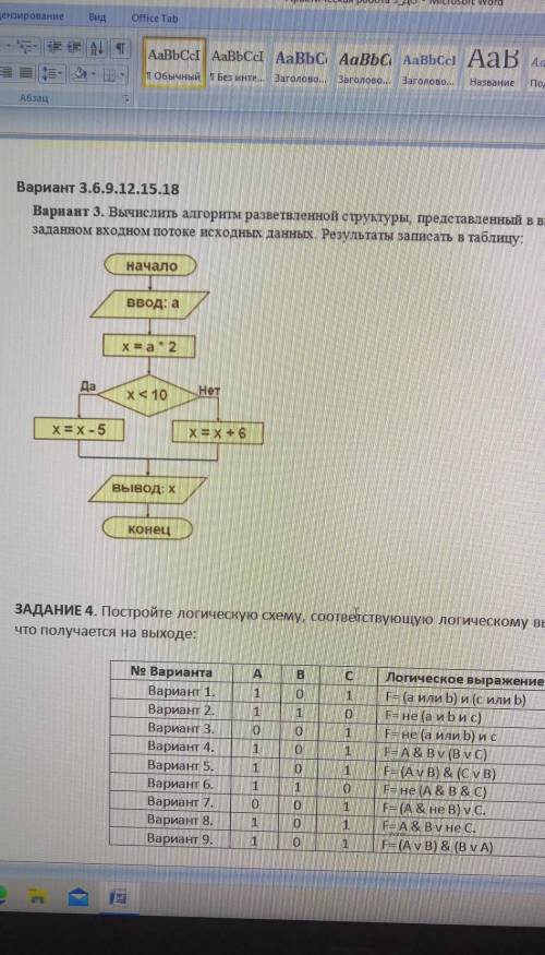 Вычеслить алгоритм разветвеленной структуры. Результаты записать в таблицу ​