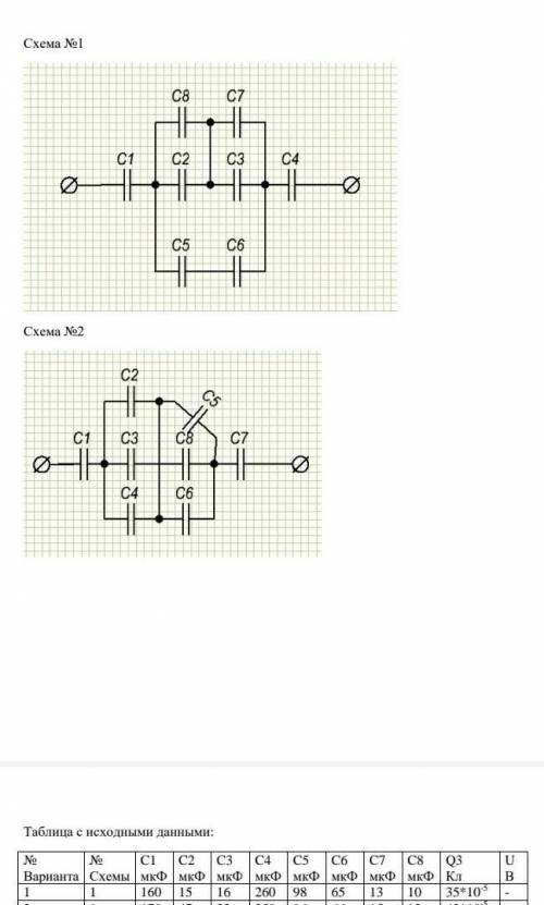 Найти напряжение на клеммах источника (U), а также напряжение и заряд каждого конденсатораДля схемы