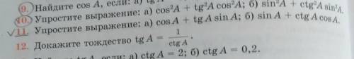 11. Упростите выражение: а) cos A + tg A sin A; б) sin A + ctg A cos А задание: 11Тема : тригономет