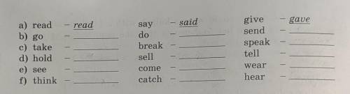 а) Complete the groups of the irregular verbs with their past from .wore,said, did,broke,sold,told,