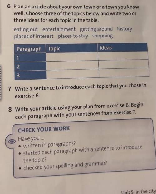 8 Write your article using your plan from exercise 6. Begin each paragraph with your sentences from