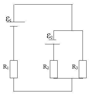 В схеме: ε1 = 1 В; ε2 = 3 В; R1 = 1 Ом; R2 = 2 Ом; R3 = 3 Ом. Внутреннее сопротивление источников ра