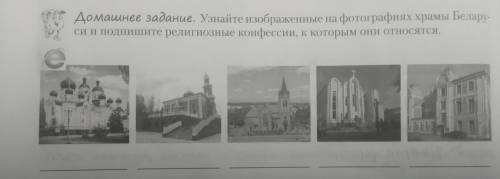 Узнайте изображённые на фотографиях храмы Беларуси и подпишите религиозные конфессии, к которым они