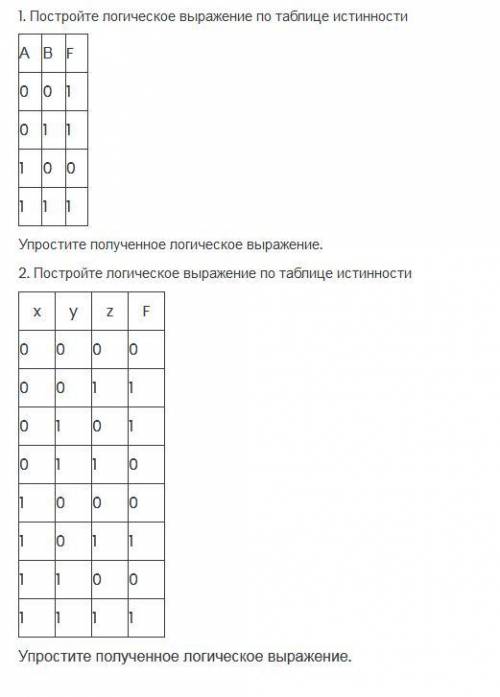 1. Постройте логическое выражение по таблице истинности. 2. Упростите полученное логическое выражени